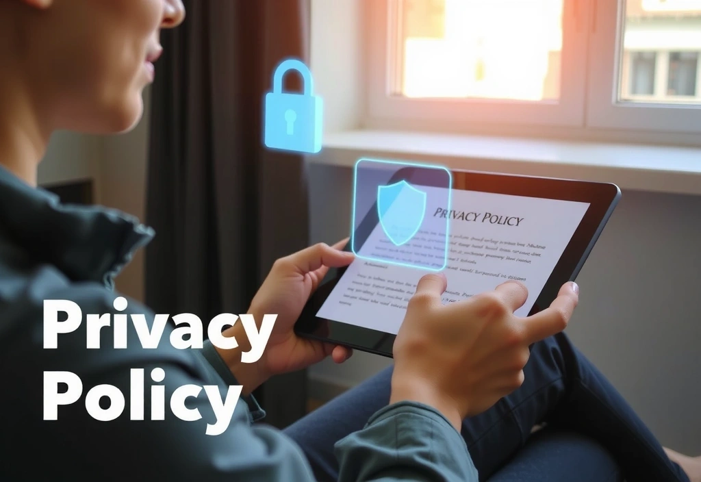 Personne lisant un document de politique de confidentialité avec des symboles de sécurité